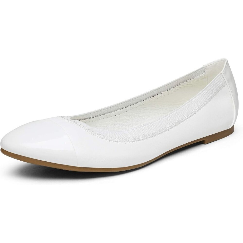 Dream Pairs Women Flex-white Faux Leather Flexible Stretch Ballerina Flats Shoes